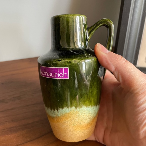 Vintage Mid Century Scheurich Vase in Greens and Tan Glaze, West Germany 1960s - Picture 3 of 3